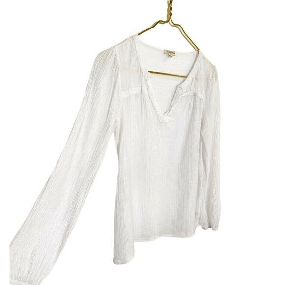 Lily White embroidered V Neck Top Sheer Long Sleeve Of White Trim Sz Xs - Picture 3 of 12
